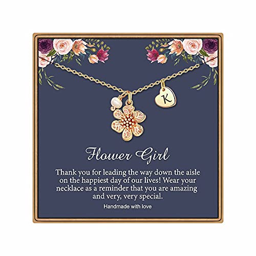 IEFLIFE Flower Girl Gifts, 14K Gold Plated Heart Initial K Necklace Flower Girl Proposal Dainty Flower Girl Letter Necklace Flower Girl Gifts from Bride