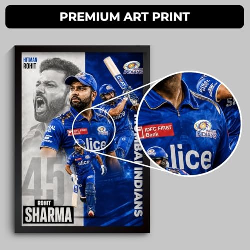 Image of Rohit Sharma Framed Poster (31 x 23 cm) | HITMAN 45 Wall Art | Indian Cricket Team Memorabilia | Cricket Fan Gift | Sports Room Decor | Premium Framed Cricket Poster (F 179)