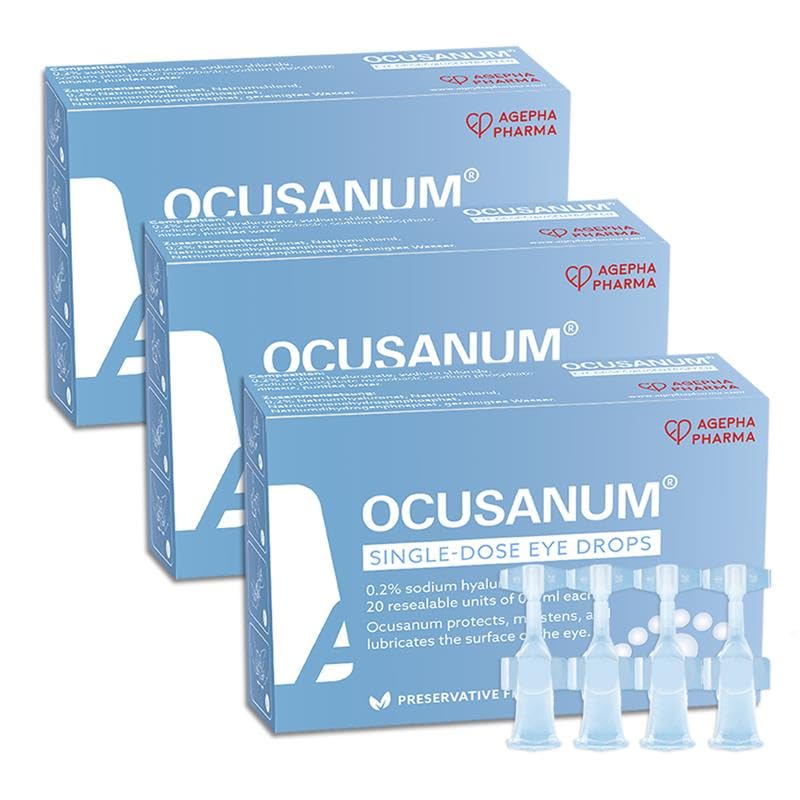 Ocusan® Collyre Unidose pour Les Yeux Secs Convient à Lentilles de Contact sans Aucun Agent De Conservation, Larmes Artificielles Lubrifiantes à L'acide Hyaluronique pour Les Yeux Rouges Irrites