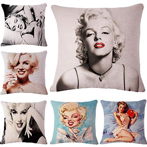 JWEK Housse de Coussin Ensemble de 6 taies d'oreiller en Lin Marilyn Monroe Ensemble taie d'oreiller Voiture décoration de la Maison taie d'oreiller 45X45Cm