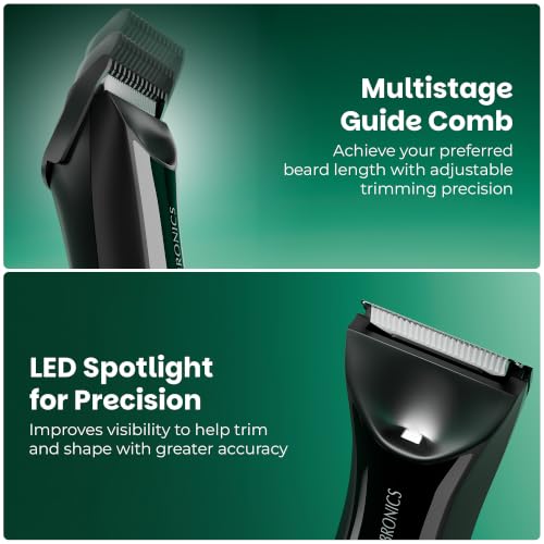 Image of Zebronics HT300B Body Trimmer for Men, 90min Runtime, IPX6 Waterproof, LED Spotlight, Type-C Rechargeable, Corded & Cordless, Self-Sharpening Stainless Steel Blades, Charging Dock (Black)