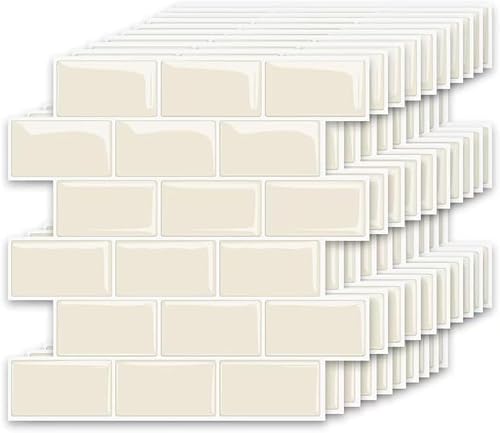 MORCART タイルシール キッチン 耐熱 防水 洗面所 トイレ DIY 家具やアイテムの装飾 タイルシート 壁紙シール 3D リメイクシート (30x30cm, 40枚, 北欧ライトアプリコット)