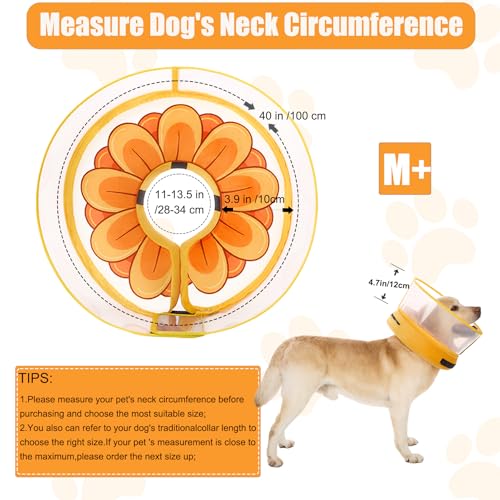 Image of Inflatable Dog Cone Collar with Enhanced Anti-Licking, Soft Neck Donut for Dogs Cats, Recovery Pet Cone Collar After Surgery for Large Medium Small Dogs (Yellow Flower, Medium+)