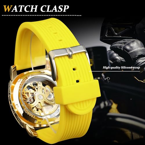 Image of FORSINING Fancy Watches for Men, Square Retro Mechanical Watch Self-Wind Carved, Gear Movement Golden Skeleton Automatic Watches Vintage Leather Strap Wrist Watch