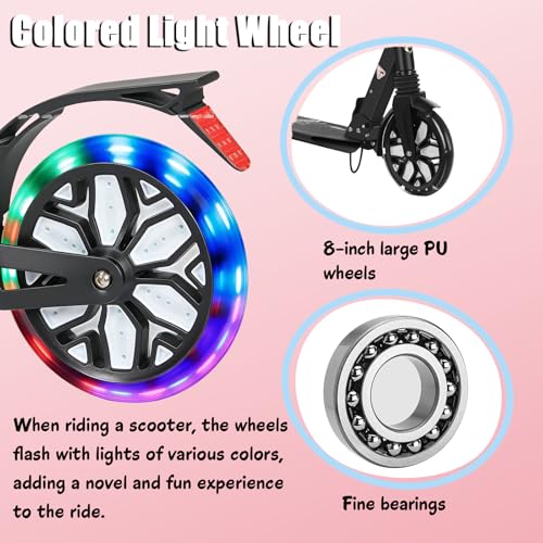 Image of Scooters for Kids, Led Light-Up Rear Wheel, 4 Adjustable Height Dual Brakes,Foldable 8in Big Wheel Scooter, Shock Absorption, 2 Wheel Kick Scooter for Adults, Teens, Up to 300 Lbs