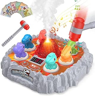 Whack a Mole Game Toys for Kids, Dinosaur Whack Game with 2 Pounding Hammers Toy, Mini Arcade Interactive Educational Games with Sound and Light for Toddlers Kids Girls Boys Age 3 4 5 6 Years Old