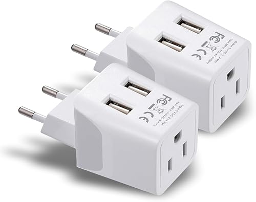 Vista 72 de Ceptics Juego de 2 adaptadores de viaje para Italia, Europa, con 2 entradas USB + enchufe de EE. UU., tipo L y tipo C, ultra compacto, conexión a