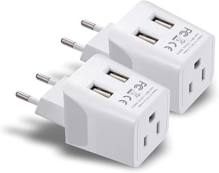 Ceptics European, Egypt Travel Adapter Plug with Dual USB - Type C - Europe - Usa Input - Light Weight - Perfect for Cell Phones, Chargers, Cameras and More - 2 Pack