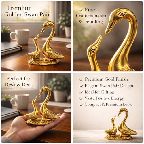 Image of Kissing Duck Pair Showpiece for Home Decor Golden Metal Duck Couple Statue Decorative Table Accent for Living Room Office Desk Bedroom Anniversary Wedding Gift 12 cm