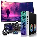 HP Gaming PC Desktop Computer – AMD Pro A10-9700,RX 550 Graphics,8GB RAM,1TB SSD,32 Inch Curved Monitor,RGB Keyboard with AI Copilot,Mouse,2X ARGB Fan WiFi,RGB Headphone,Windows 11(Renewed)