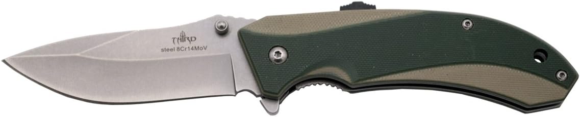 THIRD Assisted Folding Knife K1904TGN, Handle of G10 Camel, Sheet of Stainless Steel 8Cr14MoV Blade of 9,3 cm, with Lock, Sheath, Box Presentation.