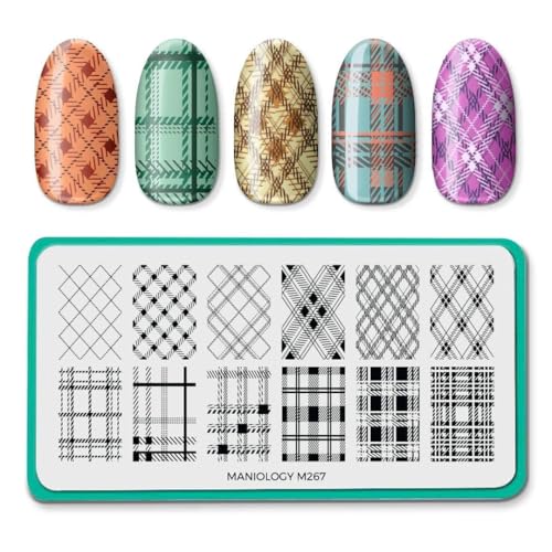 Maniology Plaid Perfection Nail Stamping Plate | Classic Fall-Theme Nail Design, Line Patterns, Cozy Autumn DIY Manicures – Reusable, Rectangular, Stainless Steel Nail Art Template