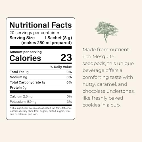 MannaBrew Superfood Espresso, Caffeine-Free Roasted Mesquite Bean Powder, USDA Organic, 20 Sachets (8g Each), Natural Coffee Alternative for French Press and Espresso Machine