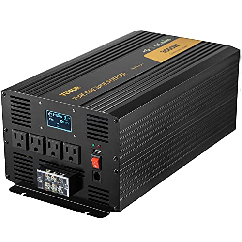 VEVOR Pure Sine Wave Inverter, 3500 Watt Power Inverter, DC 24V to AC 120V Car Inverter, with USB Port, LCD Display, and Remote Controller Power Converter, for RV Truck Car Solar System Travel Camping