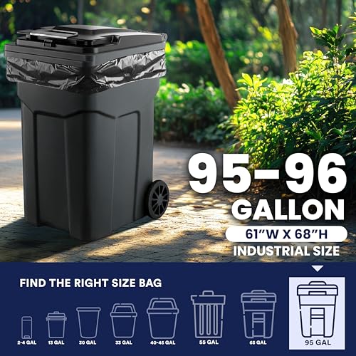 Image of Plasticplace 95-96 Gallon Garbage Can Liners │ 1.5 Mil │ Black Heavy Duty Trash Bags │ 61 inch X 68 inch (50Count) (W95LDB15)