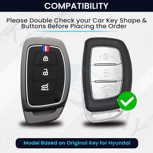 Image of KINGSWAY Hyundai Car Key Cover and Keychain Perfect Shape and Compatible with 3 Buttons Smart Key of All Hyundai Cars, Remote Key Shell, Key Case, Car Key Chain Cover, 360 Protection, Gunmetal Grey