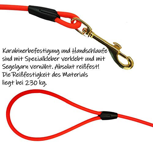 Retrieverleine 2m aus runder BioThane - Moxonleine mit Zugstopp, Wasserabweisende Leine, Hundeleine mit Halsband für Retriever, 8mm dick, 2m lang, Orange