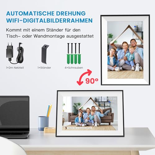 Image of 2K HD Digital Picture Frame WiFi, 10.1 Inch 32 GB LED Picture Frame with IPS Touch Screen & Calendar Weather, Auto Rotate Digital Frame, Share Photos and Videos with Sound Instantly via Frameo from