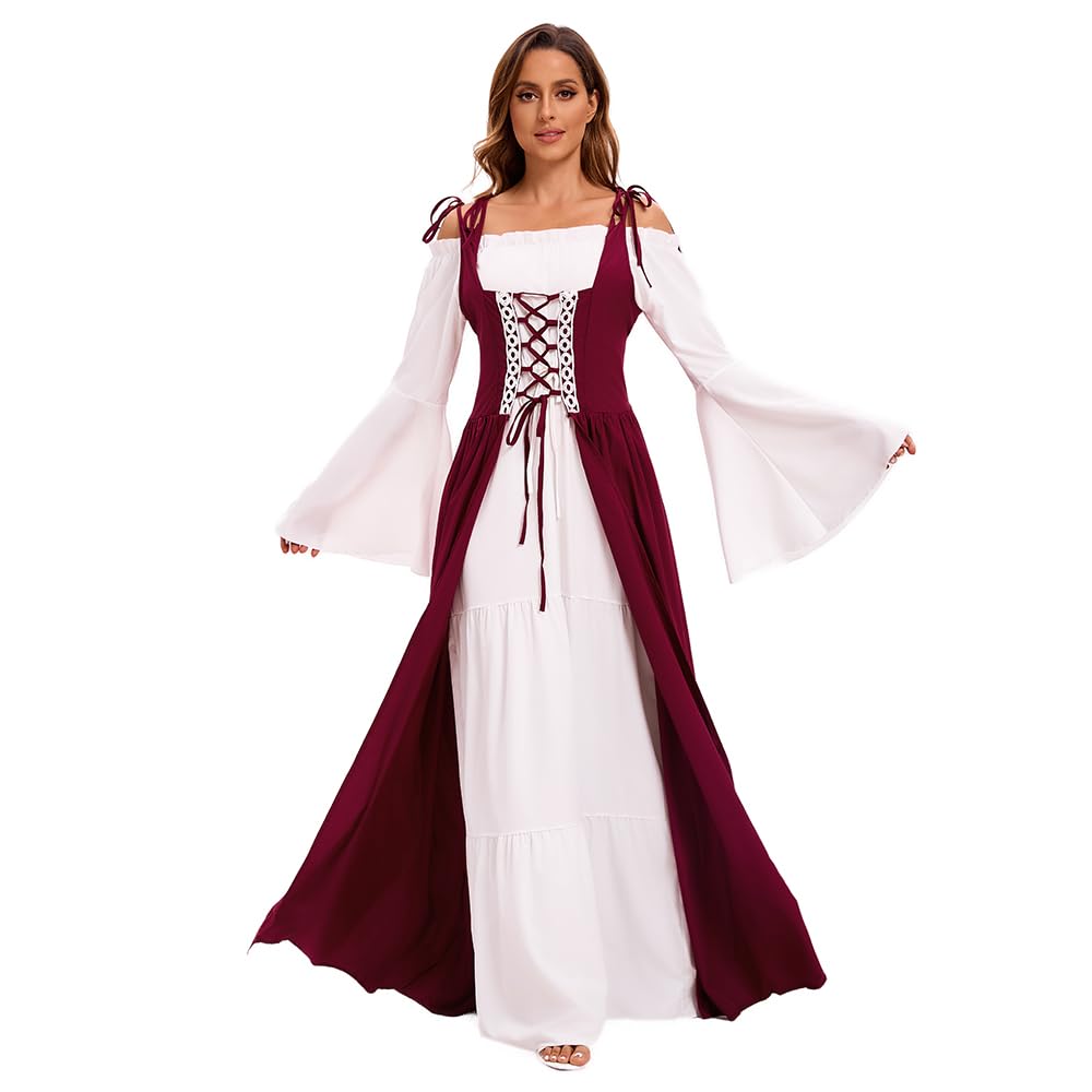 Gammify Vestido Medieval para Mujer - Disfraz Renacentista, Reina Victoriana, Princesa - Manga Gótica, Trompeta, Maxi