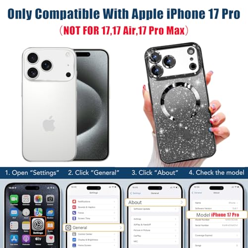 Image of Misscase for iPhone 17 Pro Case Compatible with MagSafe,Built-in Camera Lens Protector Full Protection Soft TPU Anti-Scratch Anti-Fingerprint Magnetic Glitter Slim Case Cover 6.3 inch Black