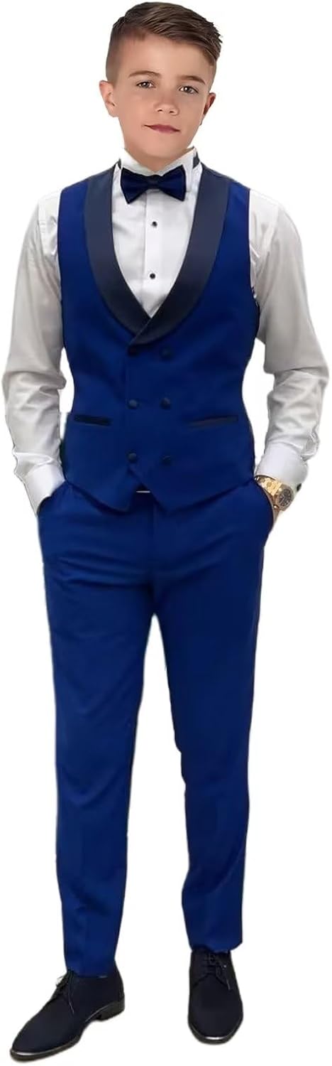 Boys Formal Suit Set 3 Piece Peak Lapel Blazer Vest Pants with Bow Tie Toddler Tuxedo Outfit for Wedding Party Prom