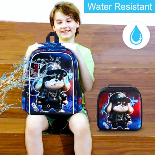 Image of CCJPX 16 inch Kids Backpack for Boys, 3PCS Dog Water Resistant Preschool Bookbags with Lunch Box, Cool School Bag for Toddler Kids