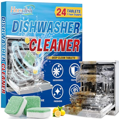 Dishwasher Cleaner Deep Clean, 24 Pack Dishwasher Tablets, Heavy Duty Dishwasher Descaler Compatible with All Dishwashers, Dish washer Cleaning Tablets Removes Grease, Limescale & Odor, Lemon-Scented