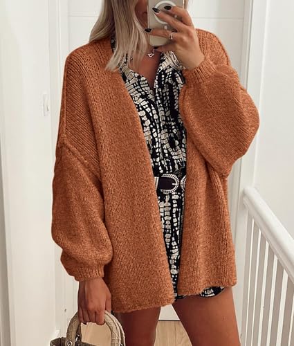 Image of PRETTYGARDEN Womens Oversized Cardigan Sweaters 2026 Fall Long Lantern Sleeve Knit Open Front Lightweight Sweater
