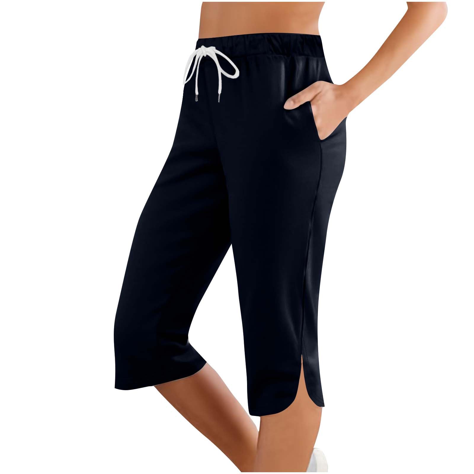 Women Capri Pants Summer Cut Out Side Casual Fashion Drawstring Soft Comfort Capris Workout Running Cropped Jogger — view 21