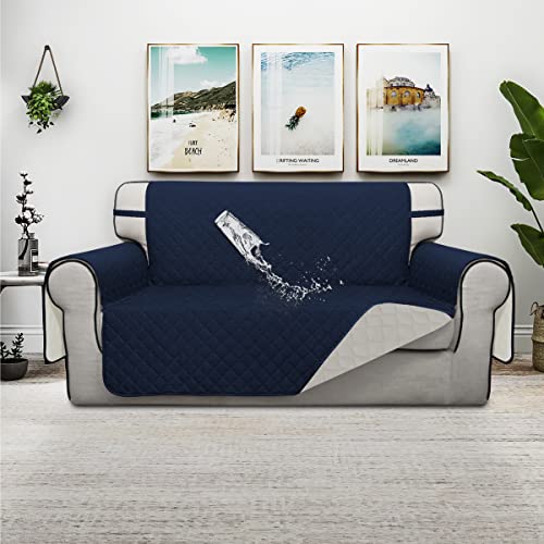 Issuntex Double Protection 100% Waterproof Loveseat Sofa Covers For Living Room, Couch Covers For 2 Cushion Couch Sofa, Reversible Furniture Protector Sofa Cover For Dogs (Loveseat, Navy/Ivory) #TOP1