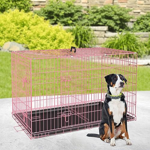 Image of BestPet | Dog Crate | 36 inch | Pink | Foldable Metal Kennel with Double Doors