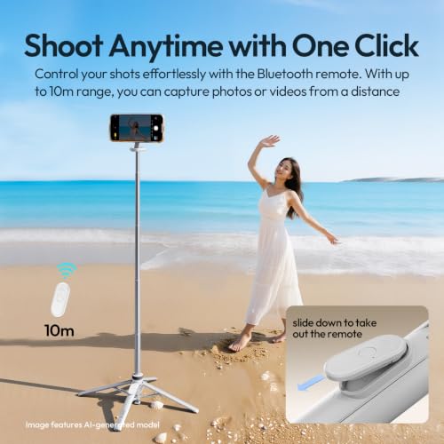 Image of ULANZI Magnetic Phone Tripod 60'' Selfie Stick Auto Open Extendable Stand | Auto Open Tripod, N52 Magnet for Magsafe iPhone Mount, 360 Adjustment Aluminum, Creator Vlog Travel Desk Outdoor Use, White