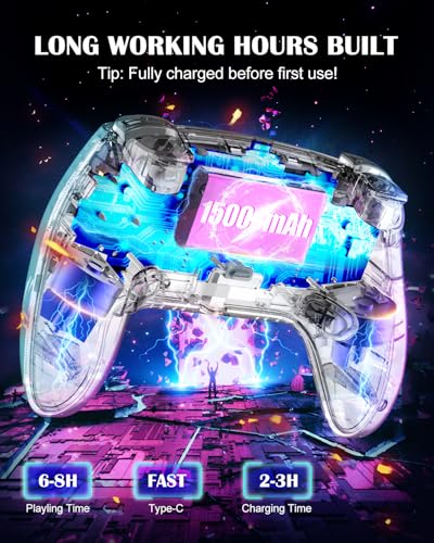 MYSTILUCK-Wireless-Controller-fuer-PS-4PS-3ProPCMACiOSAndroidSteam-Deck-Gamepad-mit-7-Farben-RGB-BeleuchtungHall-Effect-JoystickDual-VibrationTurboTouchpadKopfhoererbuchse1500-mAh-Akku - Sparfuchs24.io - Preisvergleich & Top Angebote Online
