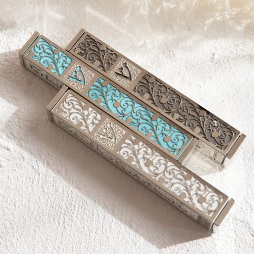 Suri Silver Modern Mezuzah Case With A Gift Box, For Indoor & Outdoors, 5” Blue Self Stick Mezuzah For Door, Jewish Mezuza Waterproo, Home Blessing And Protection Cover #TOP2