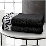 GC GAVENO CAVAILIA Greek Key Bath Sheets 2 Pack Extra Large 500 GSM Towels with Quick Dry & Super Absorbent Finish, Soft 100% Cotton Fabric Ideal for Bathroom, Spa & Gym - 80x140 cm - Black