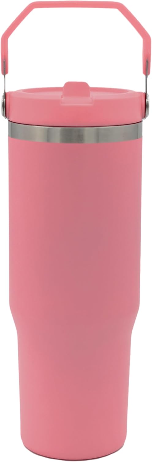 30oz Insulated Stainless Steel Water Bottle with Handle | Leak Resistant Straw Lid | BPA-Free Double Wall Vacuum Flask for Cold Drinks | Gym, Travel & Office (Grey)