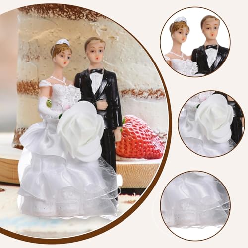 Figurines de mariés avec voiles blancs et décoration de buffet de mariage - 3