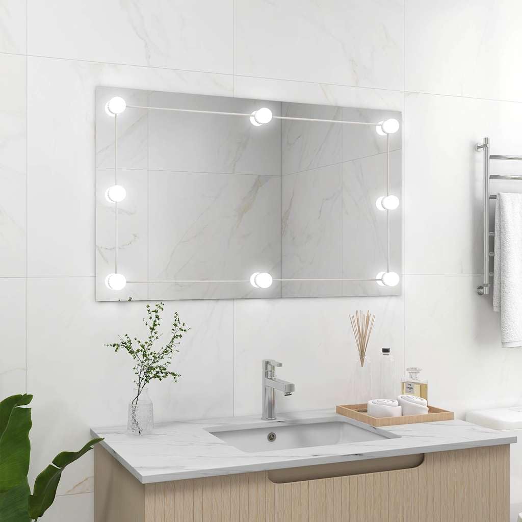 Specchio da parete con illuminazione a LED, 100 x 60 cm, senza cornice, con luci dimmerabili, specchio cosmetico USB per camera da letto e bagno, argento