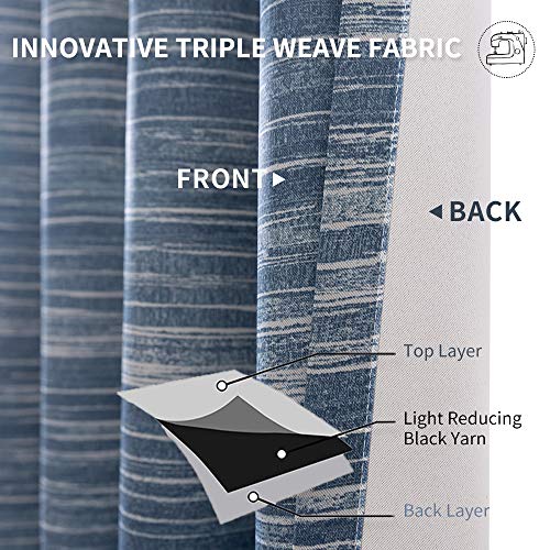 Vangao Blue Room Darkening Curtains 84 Inches Long 2 Panels Set For Bedroom Living Room Thermal Grommet Top Abstract Striped Distressed Blue On Beige Blackout Window Drapes #TOP4
