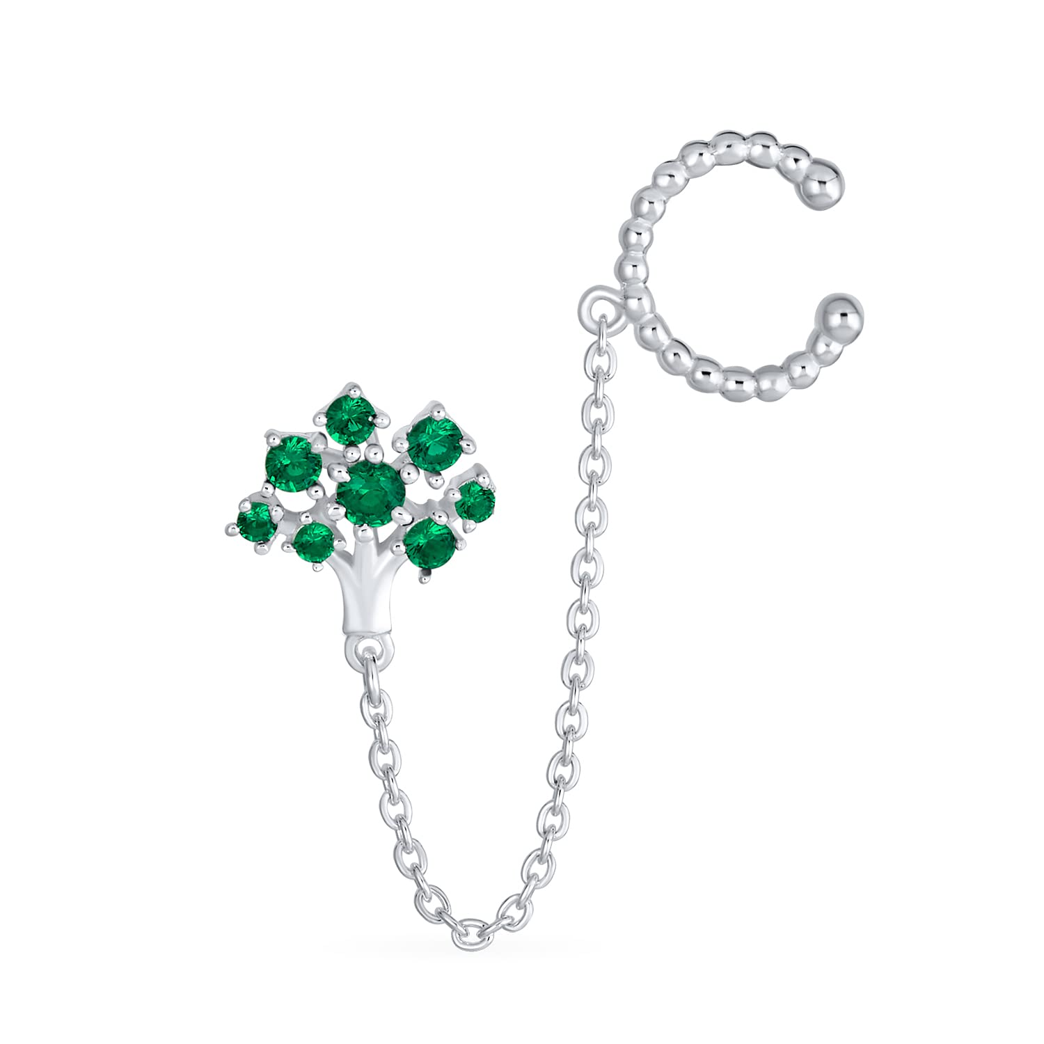 Helix Kette & Kabel Ohrringe Manschette Knorpel Ohrläppchen CZ Grün Familie Baum Des Lebens Ohrringe Für Frauen .925 Sterlingsilber