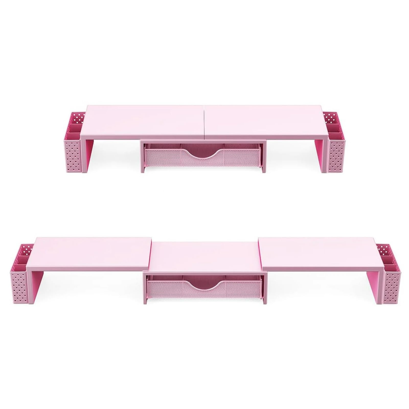 Dual Monitor Stand Riser with Drawer and 2 Pen Holders Desk Organizer (Pink)