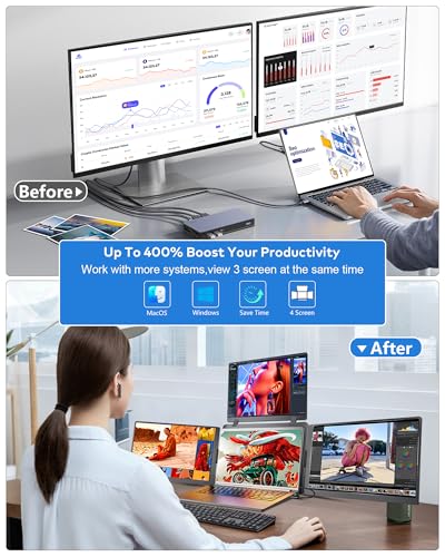 Image of 15.3 inch Laptop Screen Extender, FHD IPS Portable Quad Monitor for Laptop | Triple Screen Extender for 13-17.3 inch Laptops, Travel Monitor Compatible with Windows and MacOS(M1 /M2 /M3 /M4 /M5)-S980 Pro