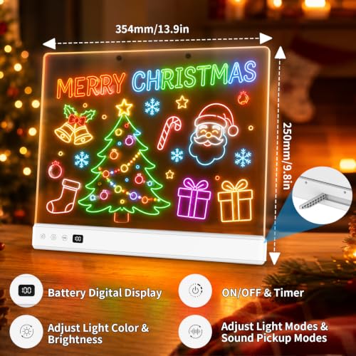 TOHETO LED Drawing Board for Kids, Rechargeable Glow Doodle LED Note Board, 16 Light Effects Acrylic Dry Erase Board, Neon Light Up Drawing Tablet Sketching Gifts Toy Ideas for Girls/Teens, 12 Markers - image 4