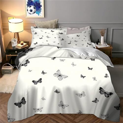 Parure de lit 140x200cm avec housse de couette papillon noir et blanc artistique
