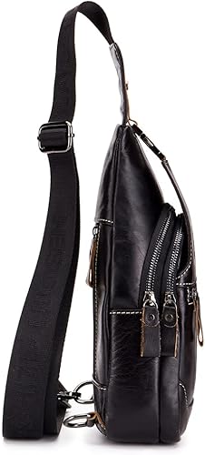 Miniatura 3 de Hebetag Mochila cruzada de cuero para hombres y mujeres, viajes, deportes al aire libre, #10Negro, Duradero, vintage