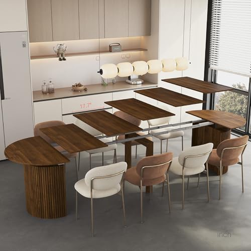 Image of 44 in-132 in Extendable Round Dining Table for 4-12, Long Large Expandable Kitchen Table with Fluted Base, Space Saving Modern Farmhouse Oval Dinner Tables for Dining Room, Kitchen, Living Room, Brown