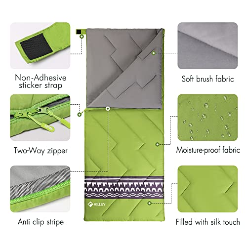 VILLEY Sleeping Bag para Camping, Ligera para Mochilero con Funda de Transporte para Adultos y Niños miniatura 5