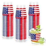 AnyDesign 50Pcs Patriotic Plastic Shot Cups 1.5 Oz Mini Shot Glasses American Flag Stars Stripes Disposable Clear Drinking Cup for 250th Anniversary 4th of July Independence Day Party Supplies
