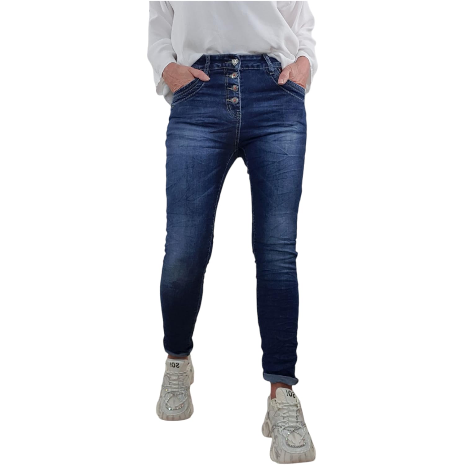 KUNMI Gescheurde boyfriendjeans met middelhoge taille voor dames, loose fit, distressed