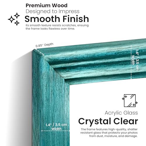 Image of Handmade Wooden Rectangular Photo Frame, A3 (29.7 x 42 cm) Display for Artworks, Pictures and Photos of Your Loved Ones, Best for Home, Office, Wall Decor, Living Room, Bedroom, Blue Wave